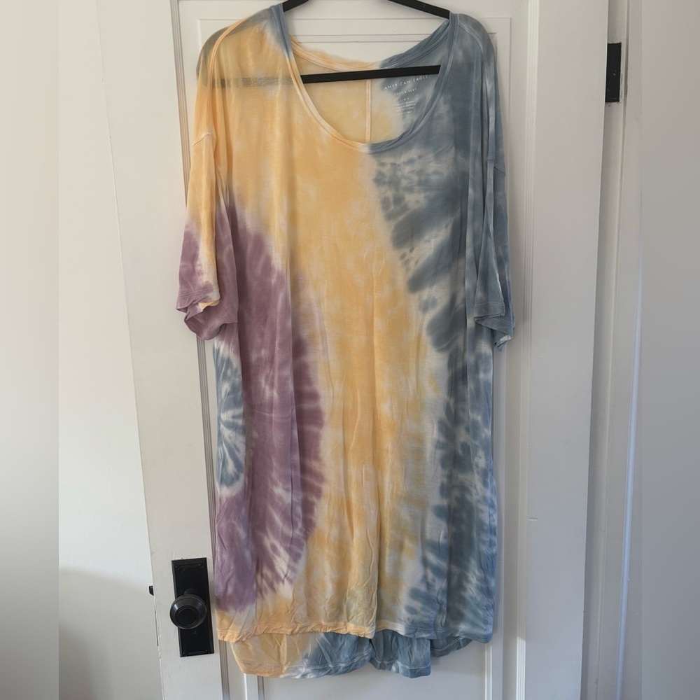 Flowy Tie-Dye Tunic Dress – Oversized Coastal Boho Vibe | Size L